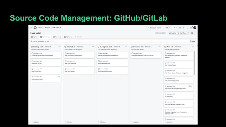 Source code management: GitHub Projects