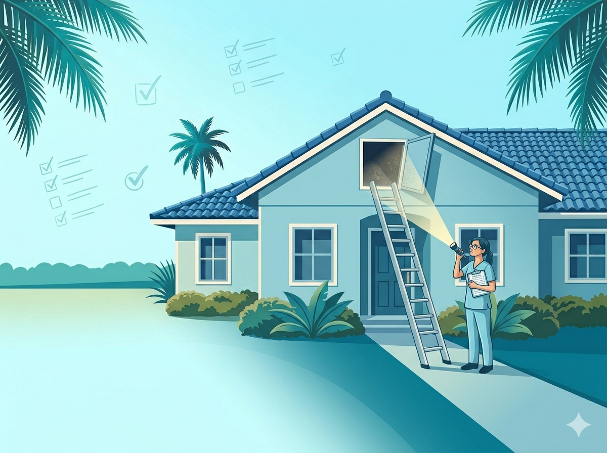 Inspector with clipboard checking a Florida home