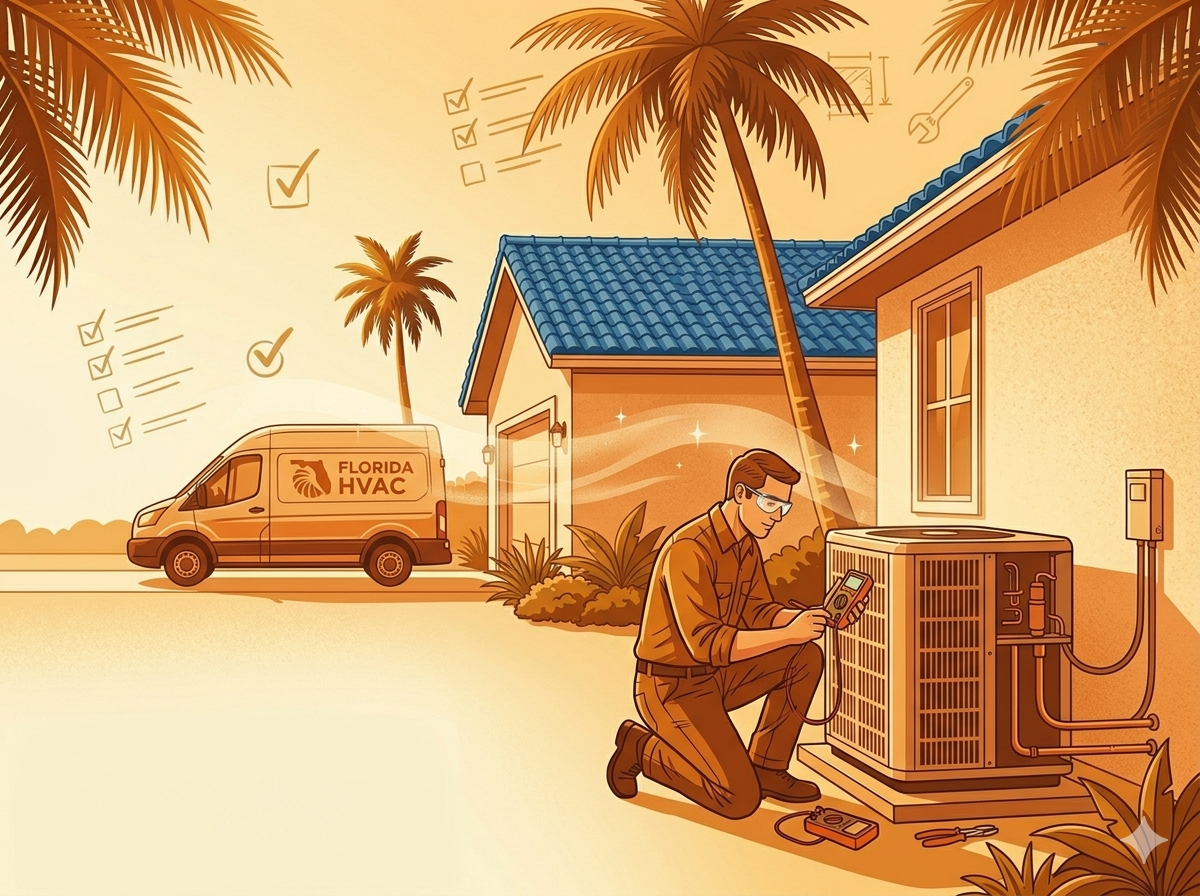 HVAC technician checking an outdoor condenser unit