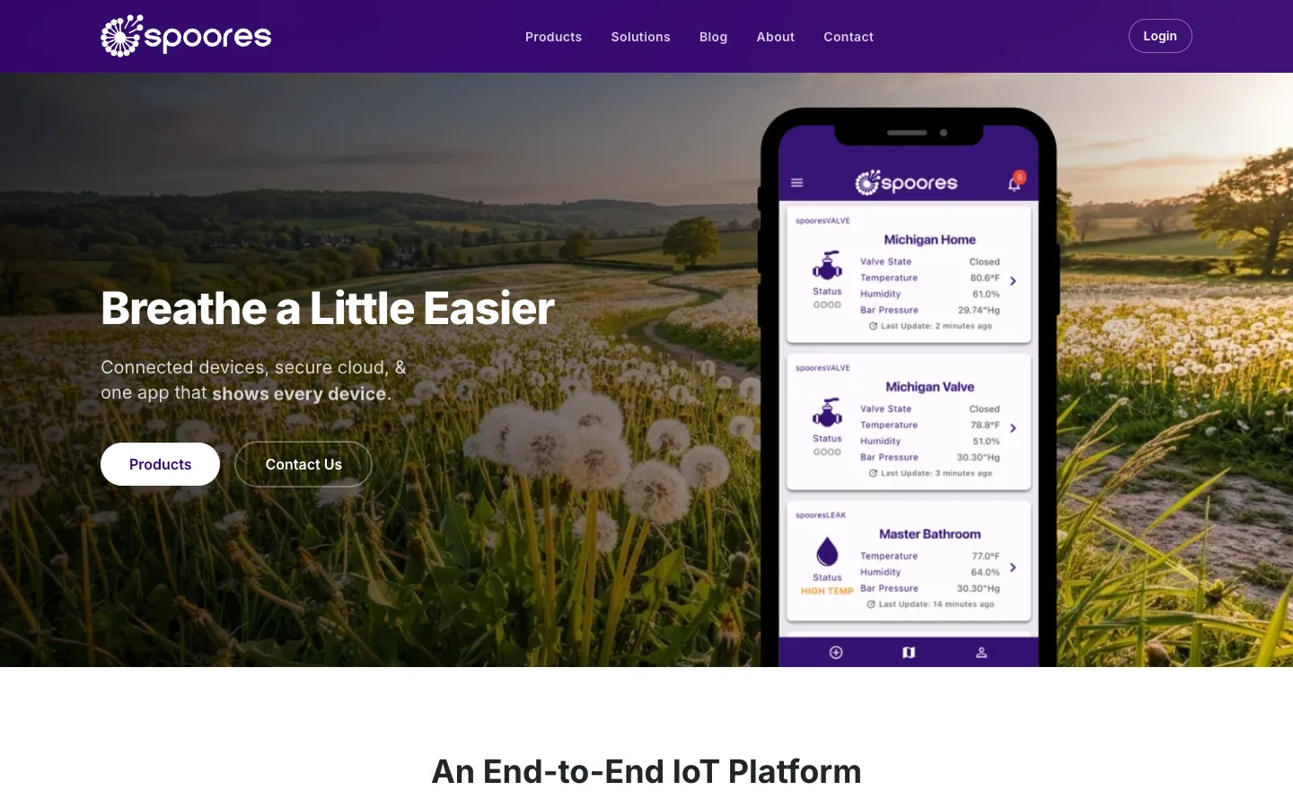Spoores IoT platform homepage