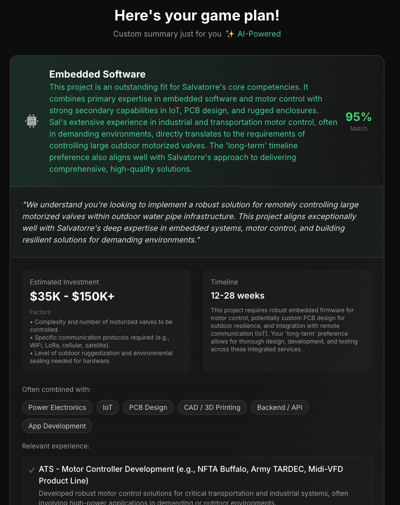 S.A.L.I.E.N.T. personalized project recommendation with budget, timeline, and relevant experience